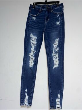 American Eagle Outfitters Dark Blue Distressed Skinny Jeans
